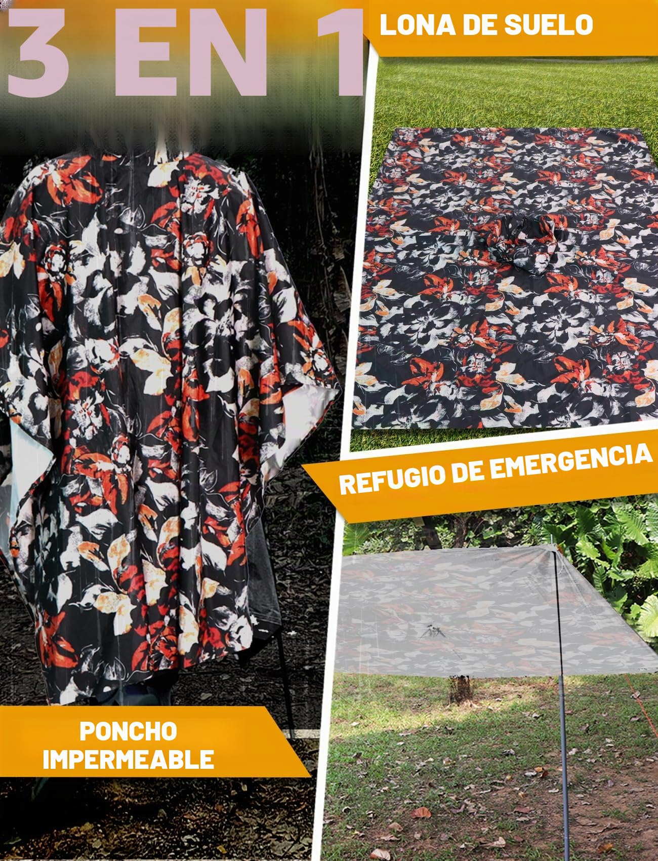 ANYOO Poncho de lluvia impermeable con mangas y bolsillo, ligero y reutilizable, chaqueta impermeable con capucha para actividades al aire libre, Talla única
