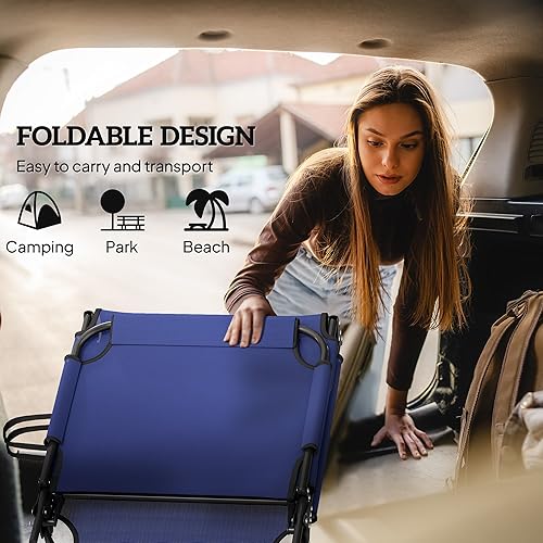 Miniatura 5 de Outsunny Tumbona plegable con respaldo reclinable de 4 niveles, silla de bronceado al aire libre con cojín, silla de salón al aire libre con tela de
