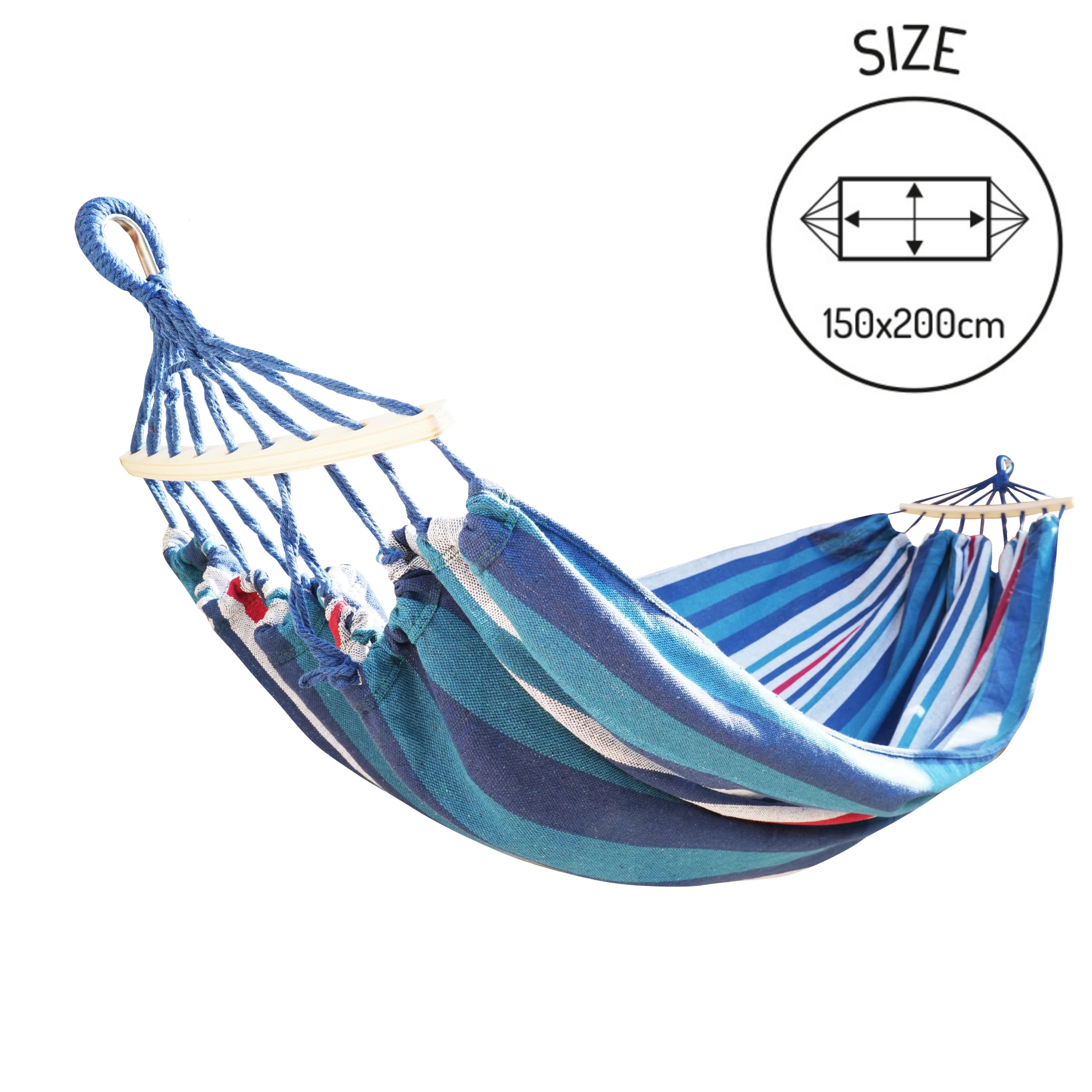 ADLER EUROPE Amaca 2 posti, amaca per esterni in cotone 200x150 cm, portata massima 200 kg, tessuto per amaca resistente e antiabrasione con una densità di 300 g/m², corde robuste.