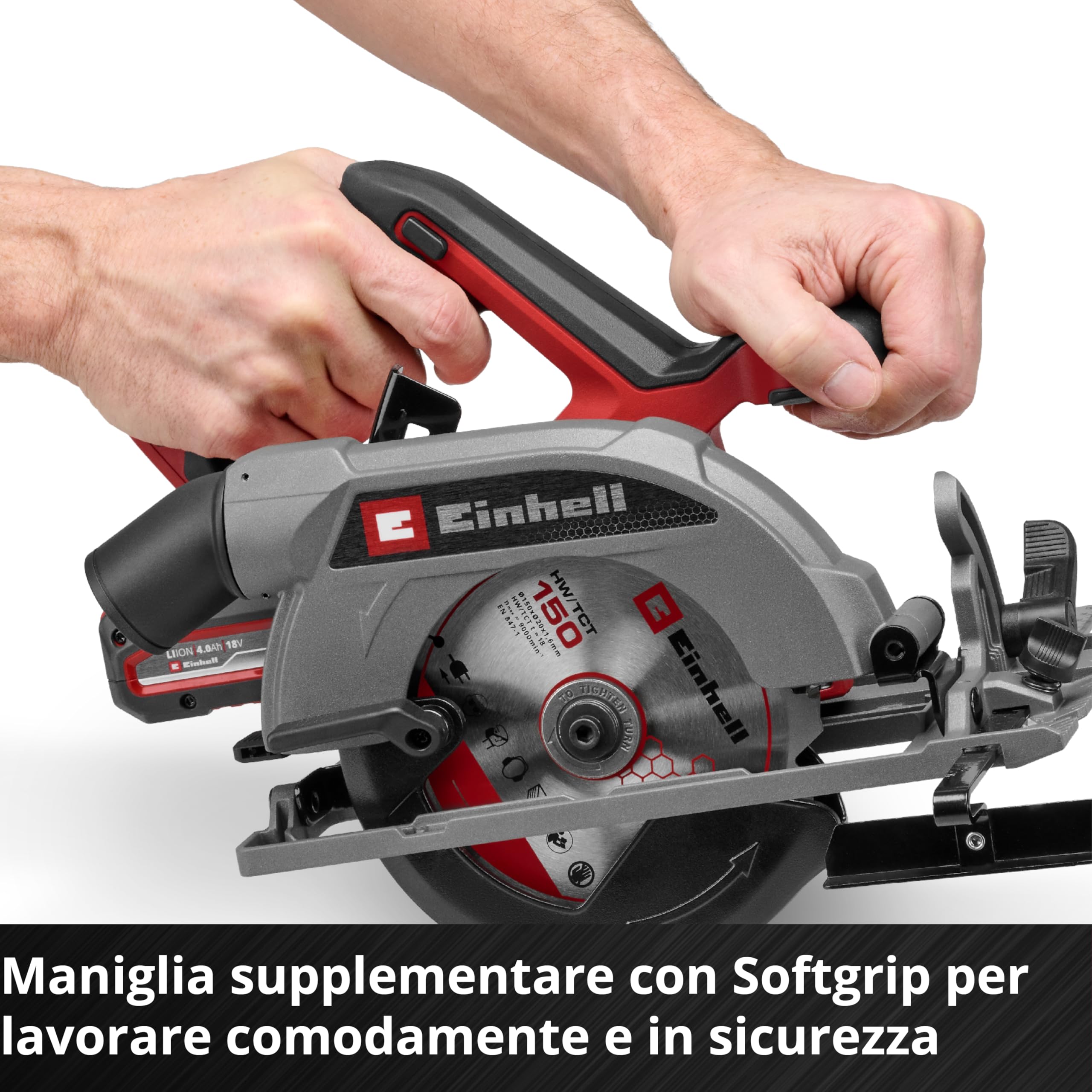 Einhell Professional Sega circolare TE-CS 18/150-2 Li - Solo Power X-Change (18 V, Ø 150 mm, lama, profondità di taglio 49 mm, installazione senza attrezzi, batteria esclusa)