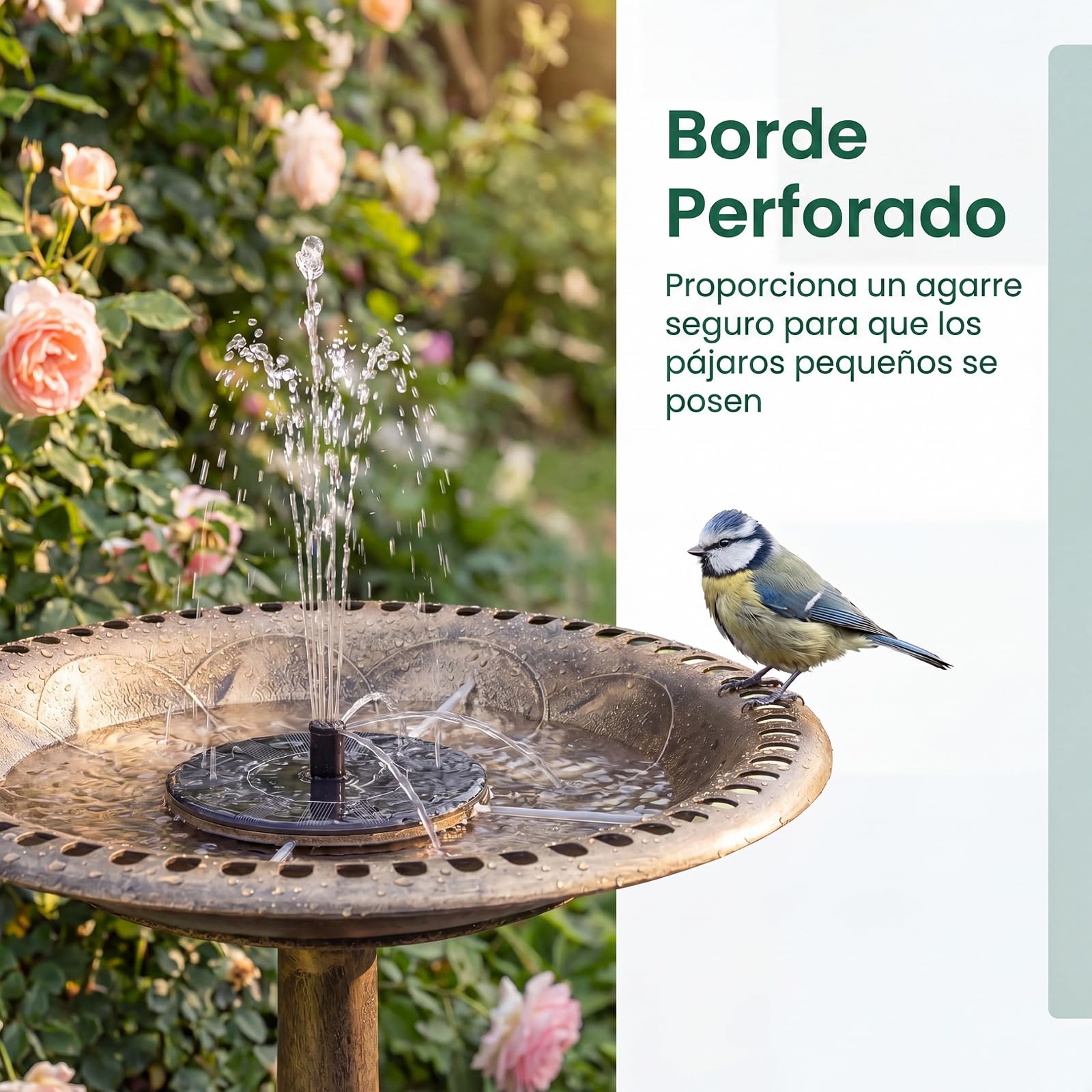 GYMAX Baño para Pájaros con Fuente Solar 2 en 1, Bebedero de Pájaros de Pie Antiguo con 6 Boquillas y 3 Estacas, Comedero para Aves Vintage para Patio, Jardín, 51 x 51 x 71 cm