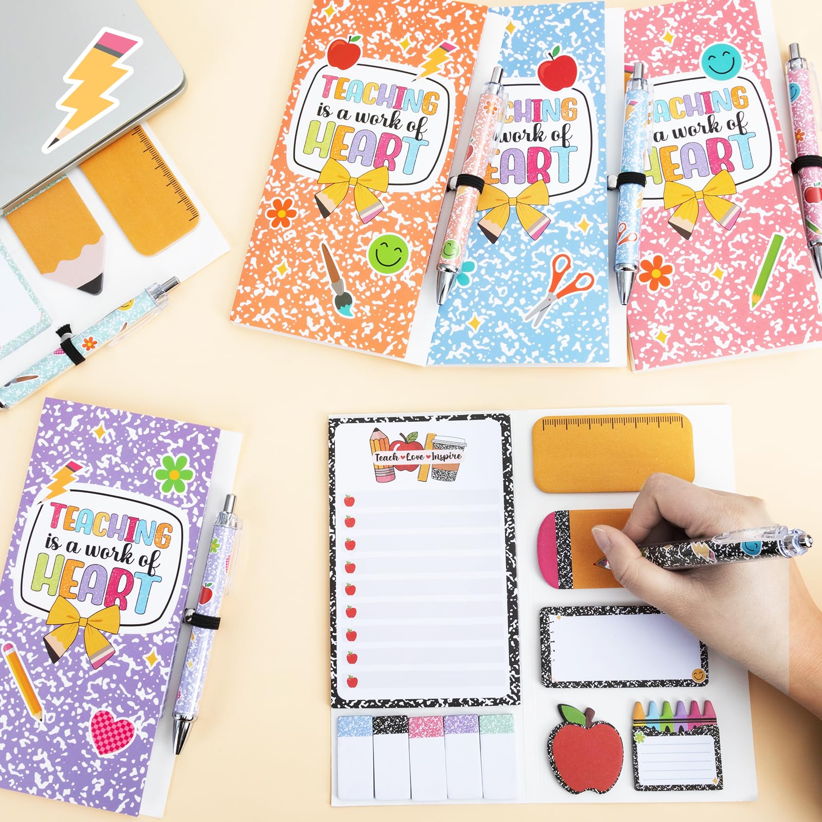 Haftnotizen und Stift, selbstklebend, personalisierbar, für Studenten, Schulanfang, Geschenk, Gastgeschenke, Lehrer, Preiszubehör, bunt, 6 Stück