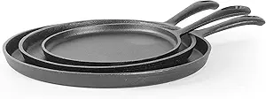 Commercial CHEF Round Cast Iron Griddle Pan 3-Piece Set – 8-inch, 10-inch, and 12-inch - Pre-seasoned Griddle Cast Iron Cookware