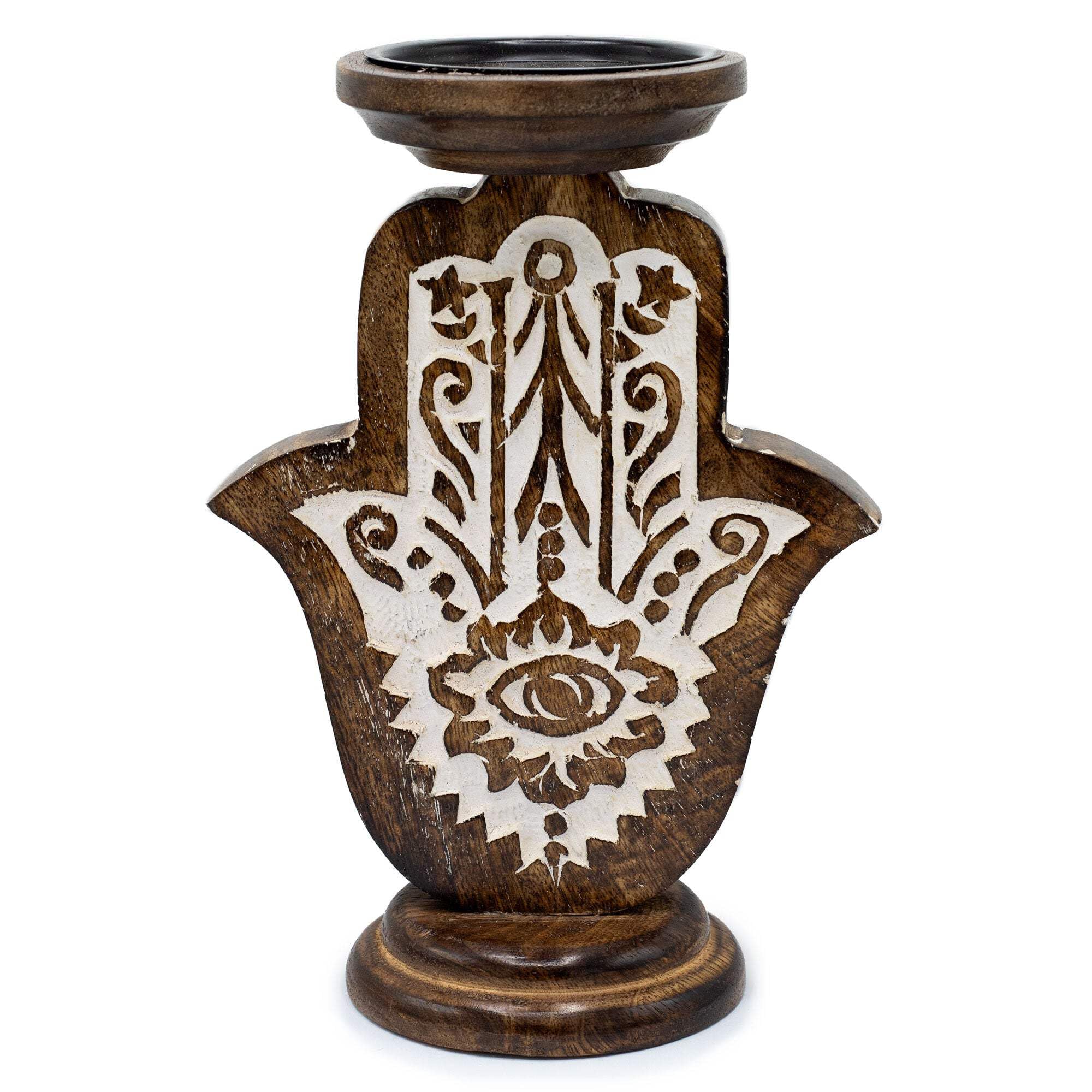 Serenity Mango Wood Candle Stand - Large - Brown