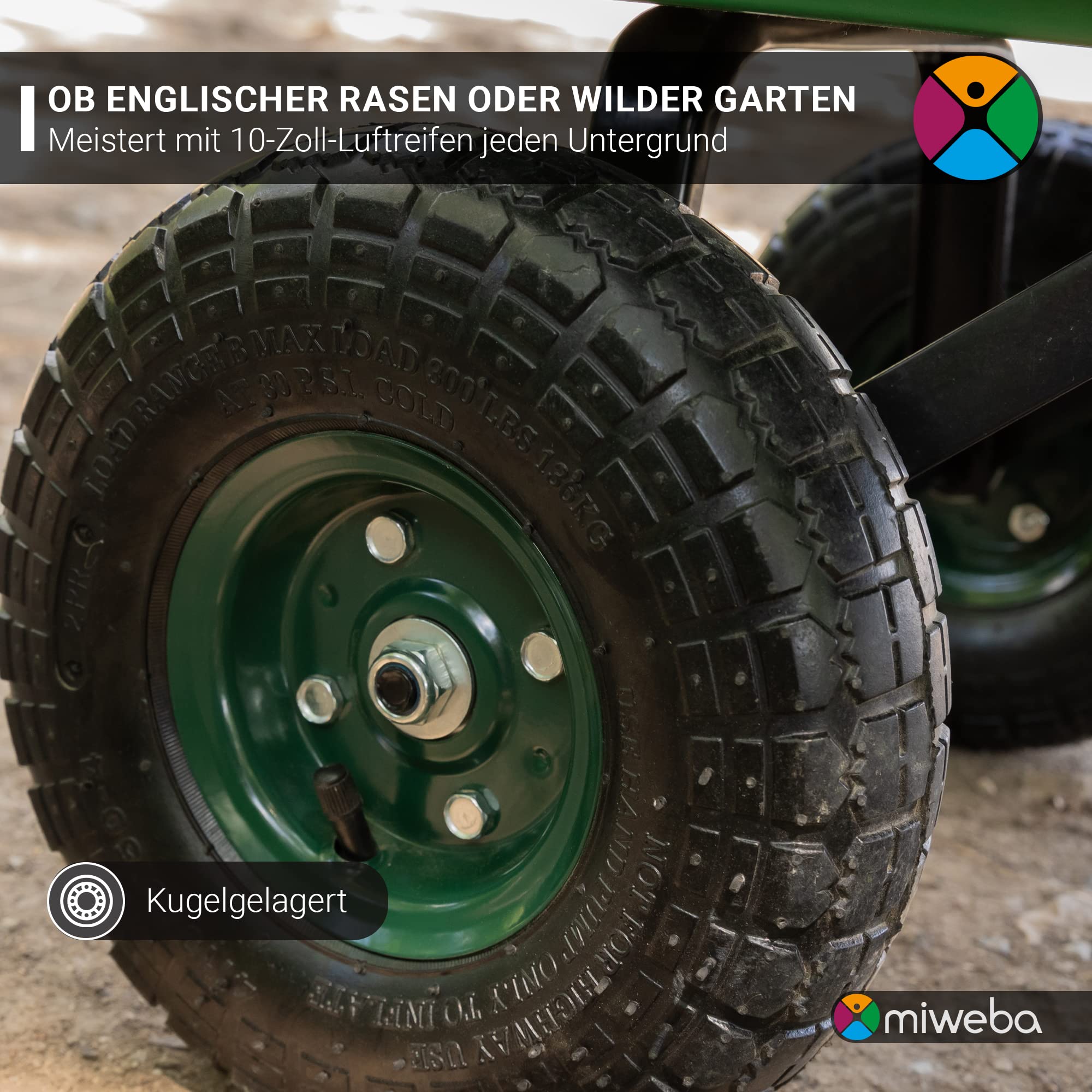 Miweba Bollerwagen Dumper | 𝟑𝟎𝟎 kg Traglast - Luftreifen - Volumen 75 L - Kippfunktion - Sackkarre - Schubkarre - Transportwagen - Kinderwagen - Handwagen - Gartenwagen - Wagen - Kippwagen (Rot)