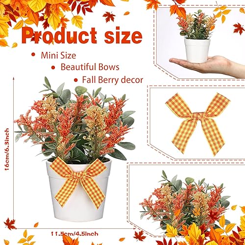 Miniatura 3 de Jexine Juego de 3 bandejas escalonadas de otoño de Acción de Gracias, decoración de eucalipto en maceta, artículos de decoración de plantas de