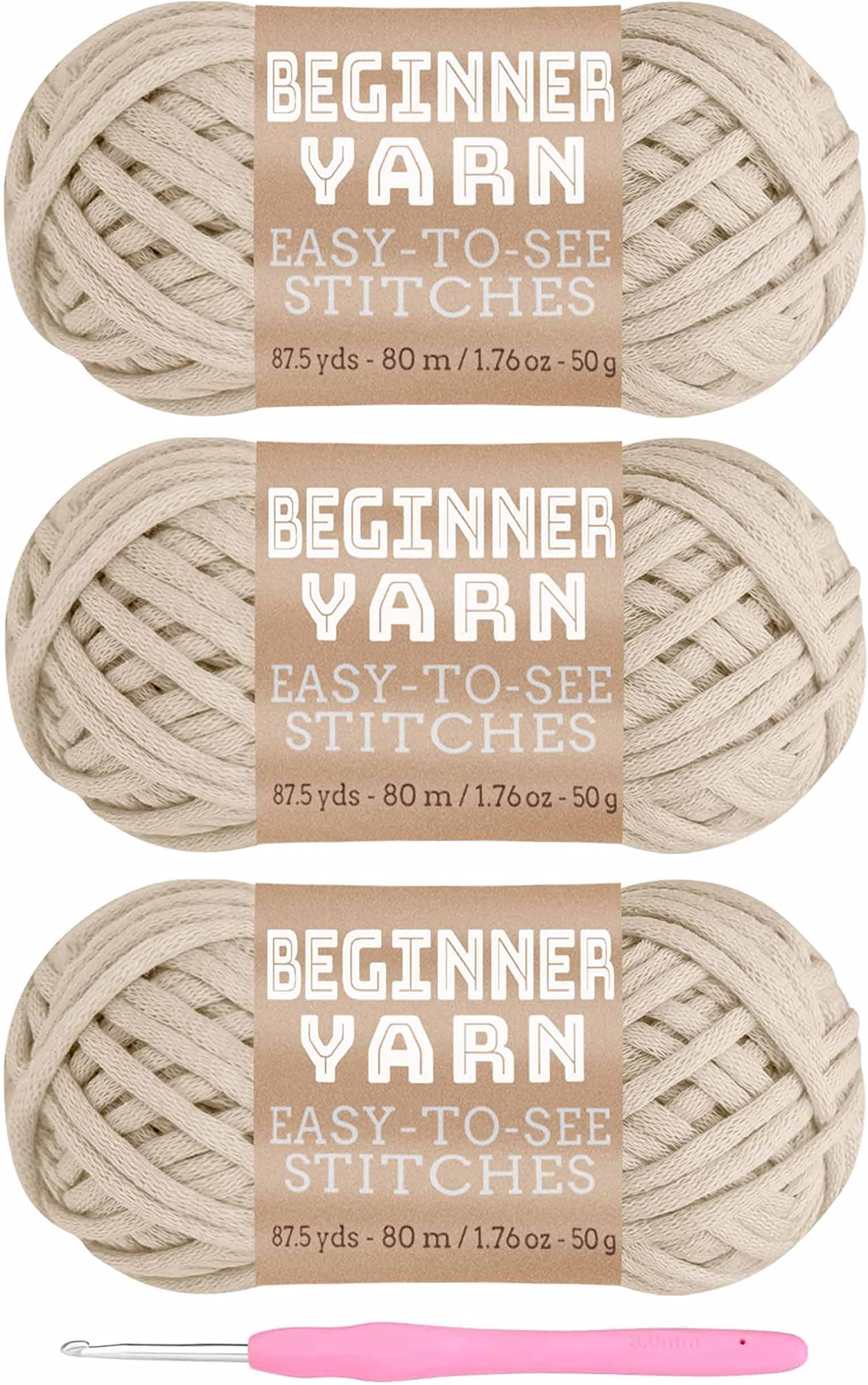 3x50g Beginners Off White Yarn, 260 Yards Off White Yarn for Crocheting Knitting, Easy-to-See Stitches, Worsted Medium #4, Chunky Thick Cotton Nylon Blend Yarn Yarn for Crocheting