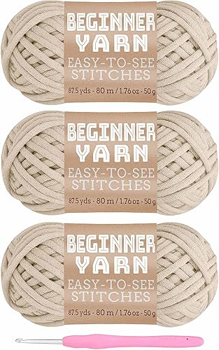 Hilo blanco roto para principiantes, de 3 x 1.76 oz, hilo blanco roto de 260 yardas para tejer a ganchillo, puntadas fáciles de ver, peinado medio