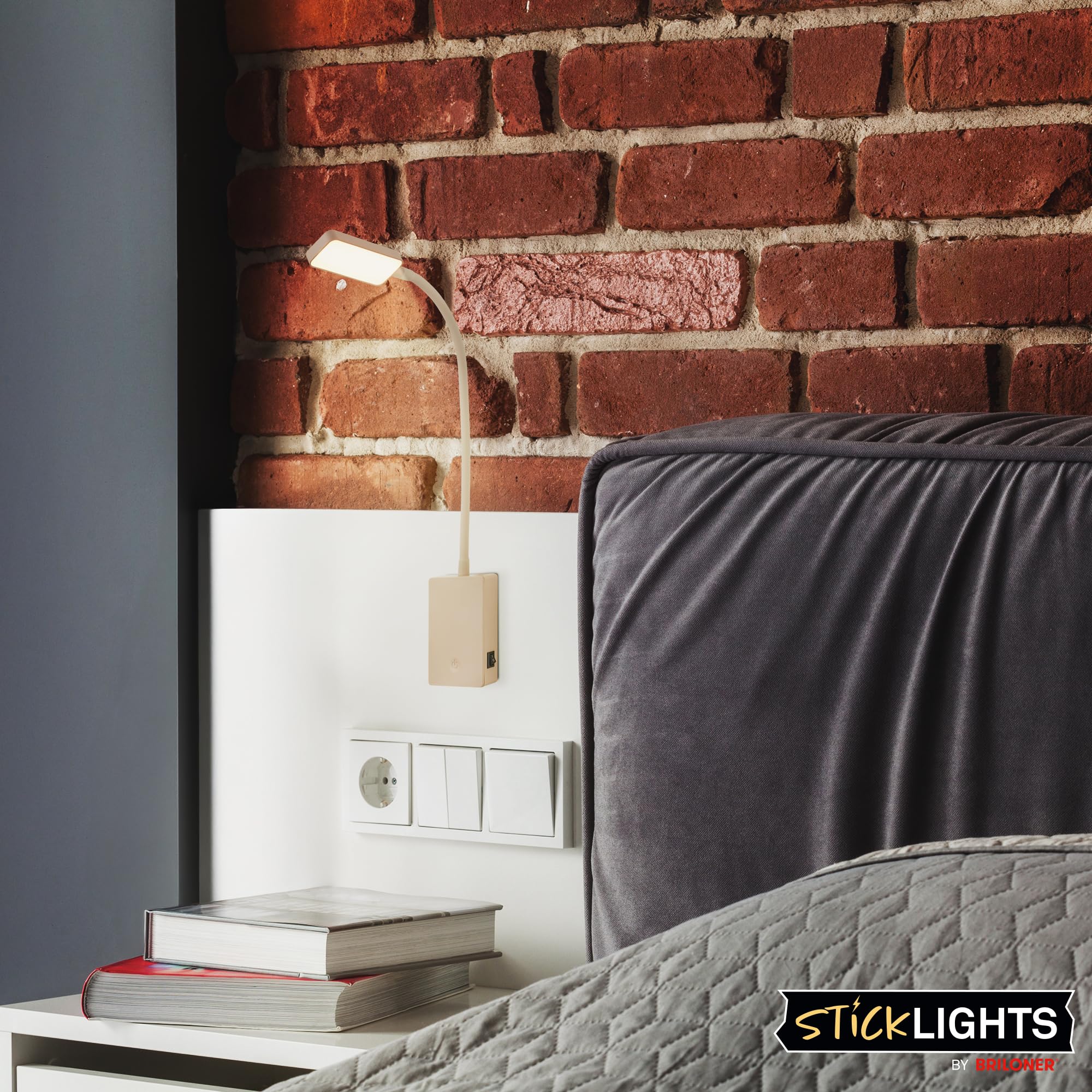 BRILONER - Aplique pared sin cable con batería recargable, táctil, luz blanca cálida, apliques dormitorio, lampara pared, 6x3x50 cm, beige