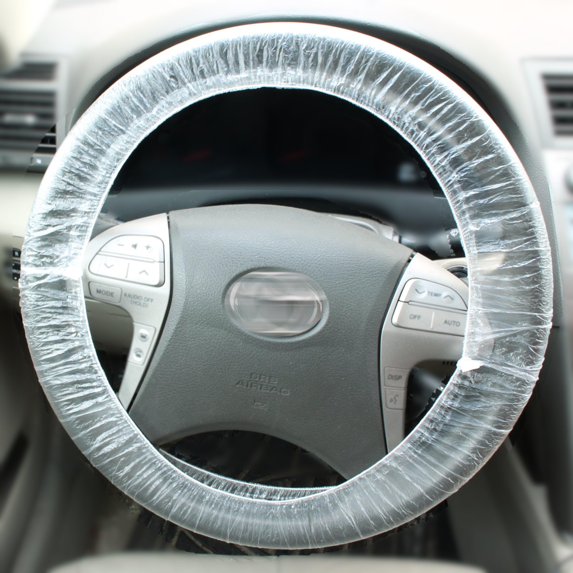 TMAX Disposable Steering Wheel Covers and Gear Selector Covers - 100 Piece Set of Clear Plastic Steering Wheel Covers and 100 Piece Set of Gear