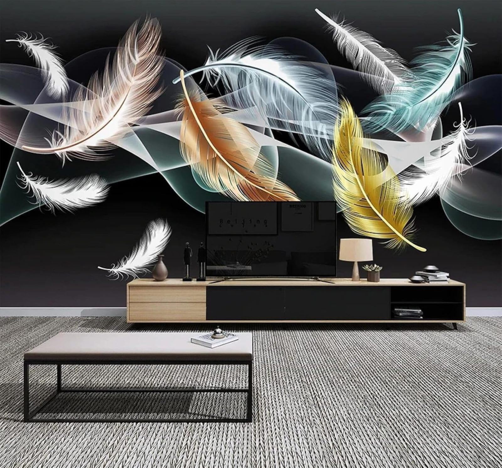 XLMING Abstract Creative Smoke Colourful Feathers 3D Wallpaper Luxury Home Dining Decor Paste Sofa Living Room The Wall for Bedroom Mural-150cm×105cm