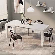MOBILI FIVER, First Extendable Kitchen Table, 120 (200) x 80 cm, Glossy White, for 6-8 People, Extendable Dining Table, Kitchen Table, Living Room, Made in Italy