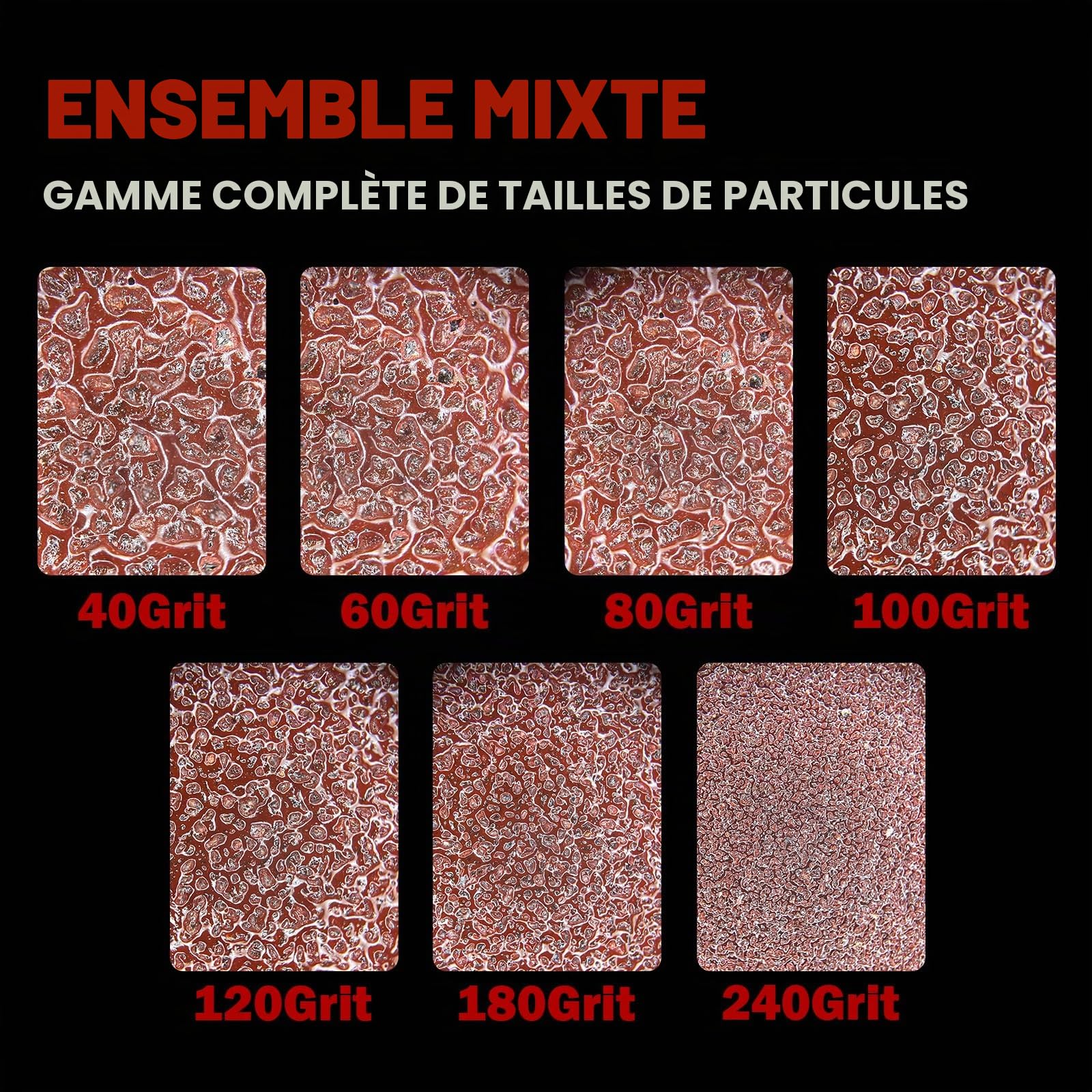 70 Pièces Papier à Poncer 115x101mm, Papier Poncage/Abrasif 40/60/80/100/120/180/240 Grains pour Ponceuse Vibrante, Polissage Bois/Métal, Enlèvement Rouille