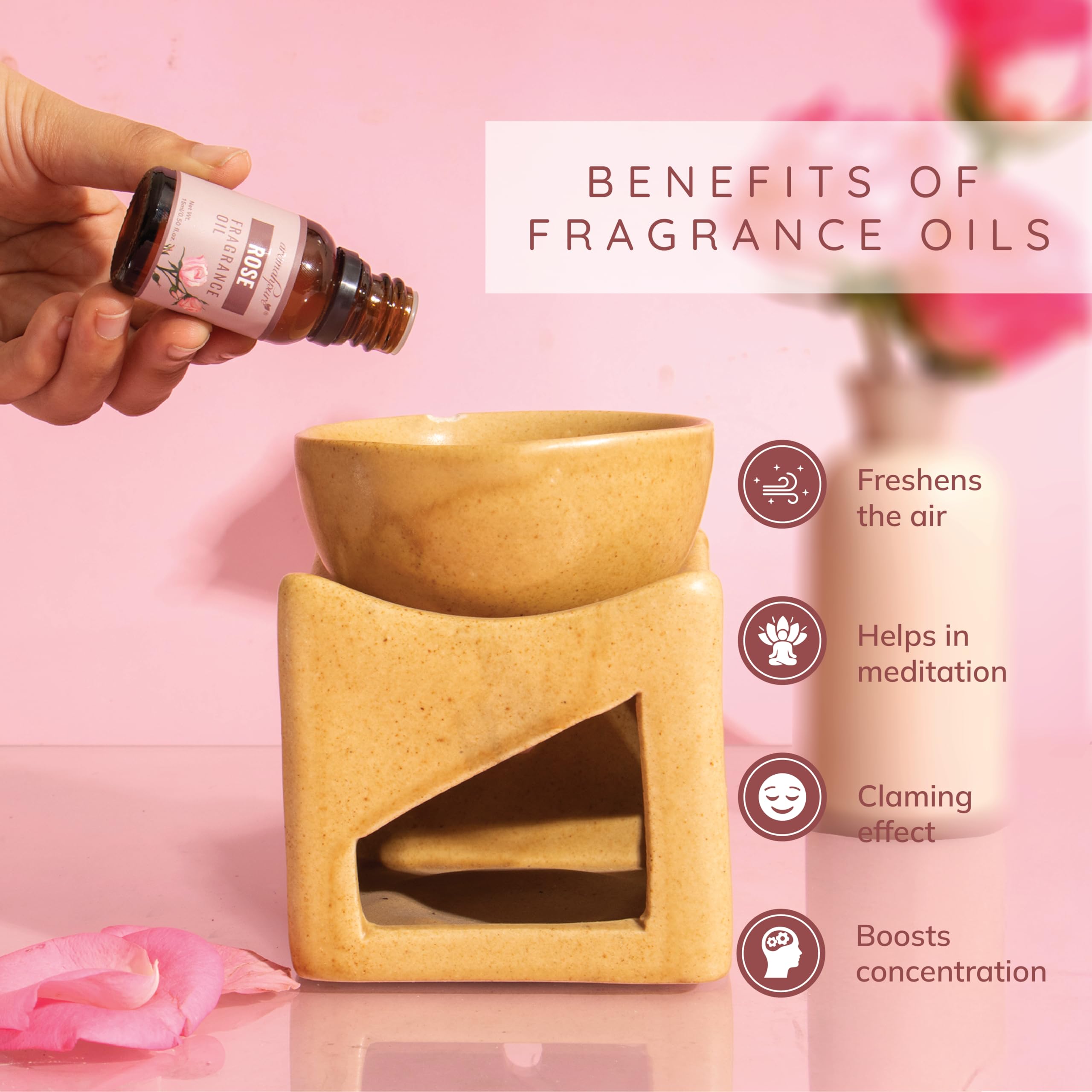 Aromahpure Fragrance Oil | 15 ml | Rose Aroma Oil for Home Fragrance | Best for Aromatherapy | Helps in Meditation | Used in Diffusers, Candles, Air Fresheners, Soaps, IFRA Certified 4