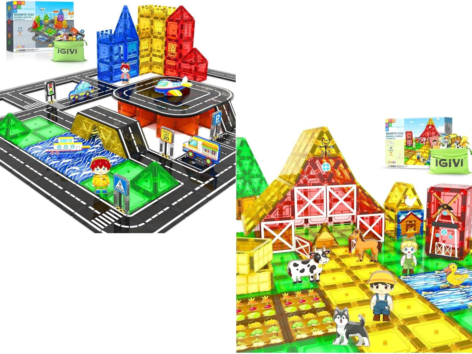 112PCS Magnetic Tiles Road Set & 42PCS Magnetic Tiles