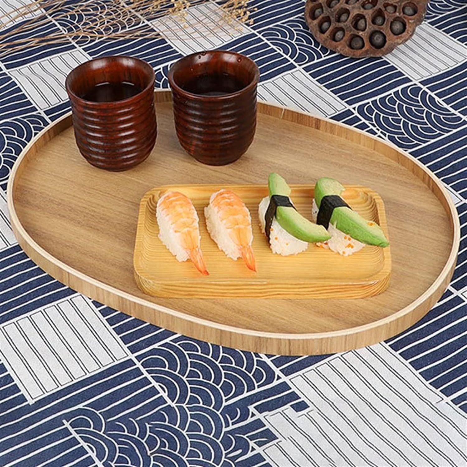 トレイ 家庭用木製サービングトレイ 大きな楕円形のレトロなディナープレート デザート フルーツ フードプレート ストレージトレイ (