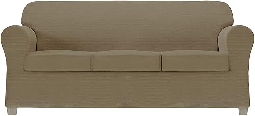 Zenna Home Funda elástica de chenilla, sofá de 4 piezas, setamarrón