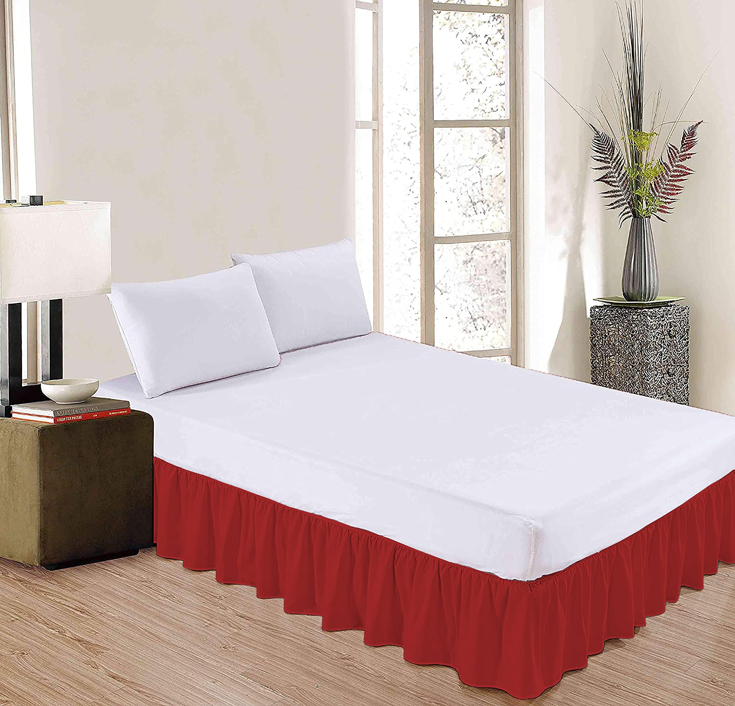 YRM - 400 Collection Bed Skirt Frill Bedsheet Microfiber Upto 16" Drop Expertise Tailored Fit Wrinkle Free Ruffle Bed Skirt - Queen Size (60" x 72" Inches) + 16" Drop Length | Burgundy