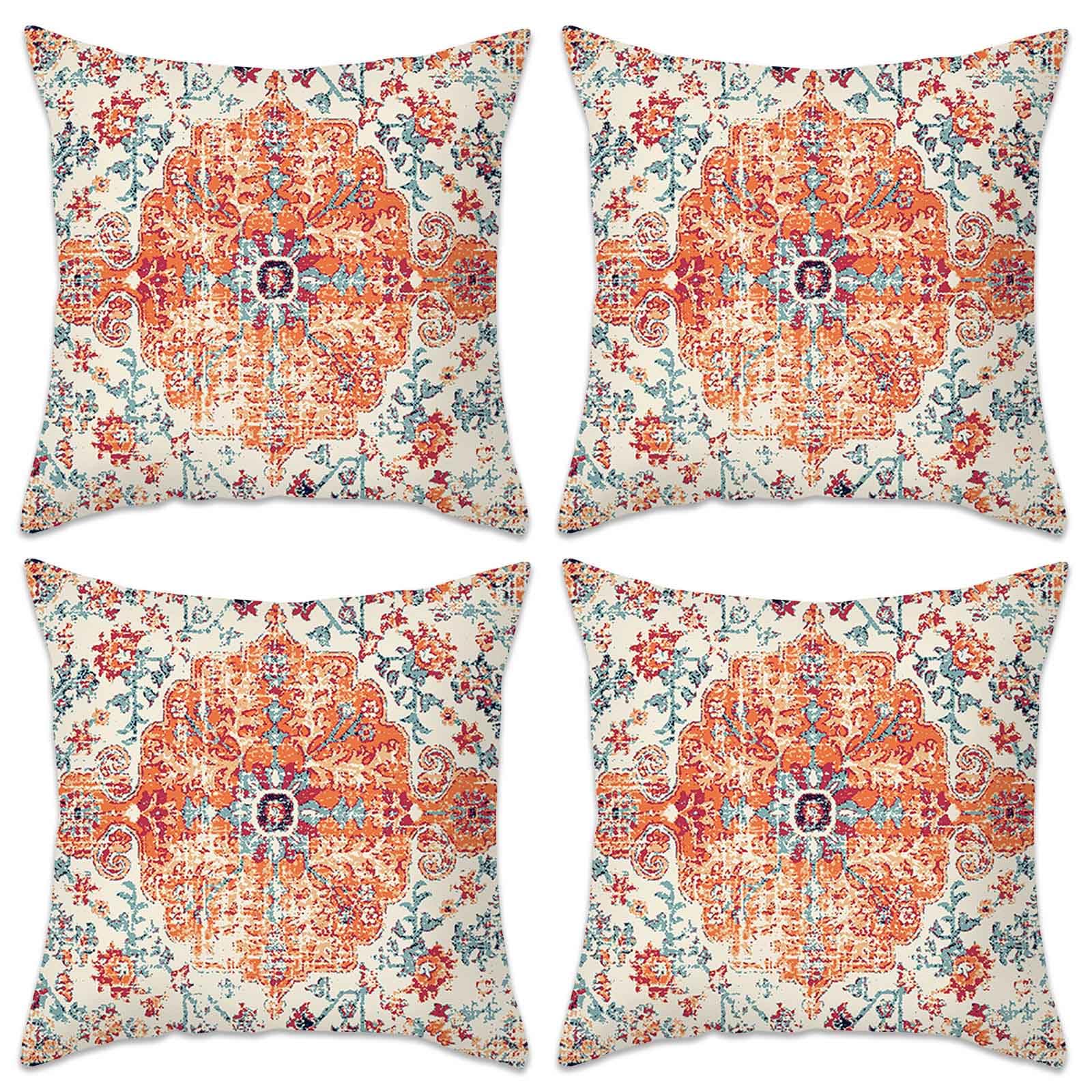 Betadistor Boho Cushion Covers 45cm x 45cm Set of 4 Pumpkin Red Print Decorative Throw Pillow Covers 18x18 inches Soft Square Cushion Cases for Living Room Sofa Couch Bed Pumpkin Red