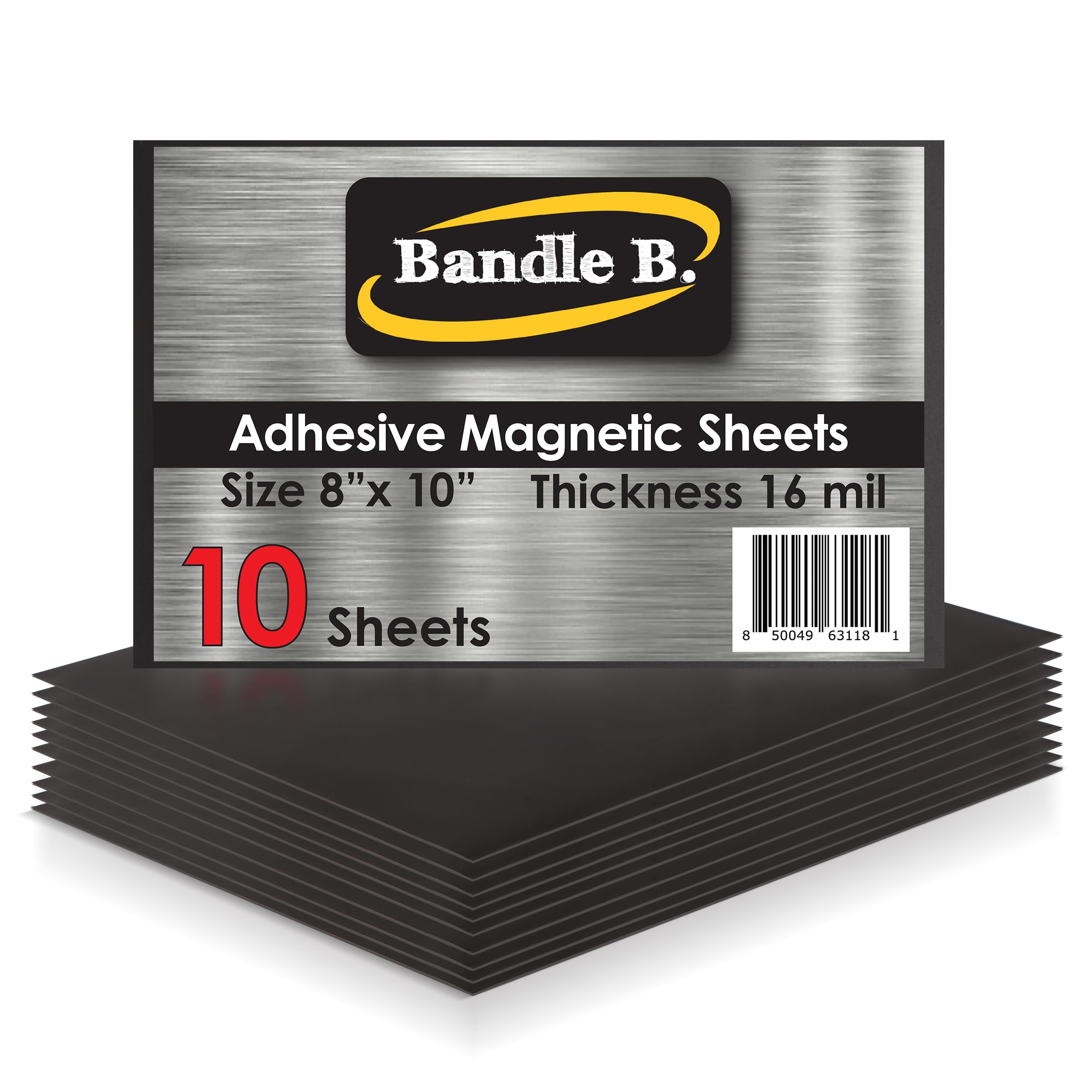 Bandle B. Magnetic Sheets, 8" x 10", Pack of 10. Flexible Magnetic Sheets with Adhesive Backing. Easy Picture Magnets. Thickness 16 mil.