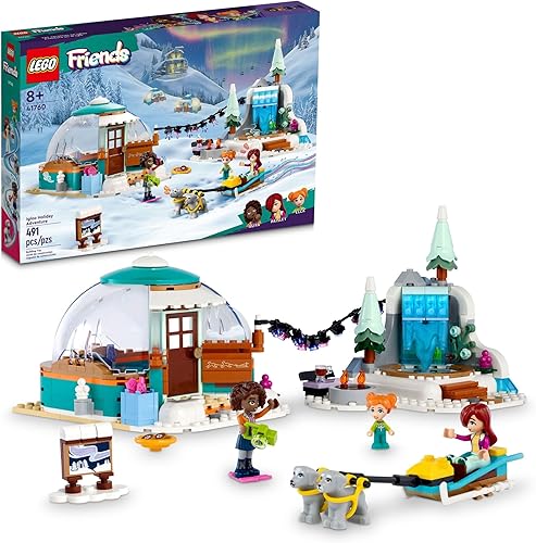 LEGO Friends Igloo Holiday Adventure 41760 - Juego de juguetes de construcción para mayores de 8 años, con 3 muñecas, 2 personajes de perros, un