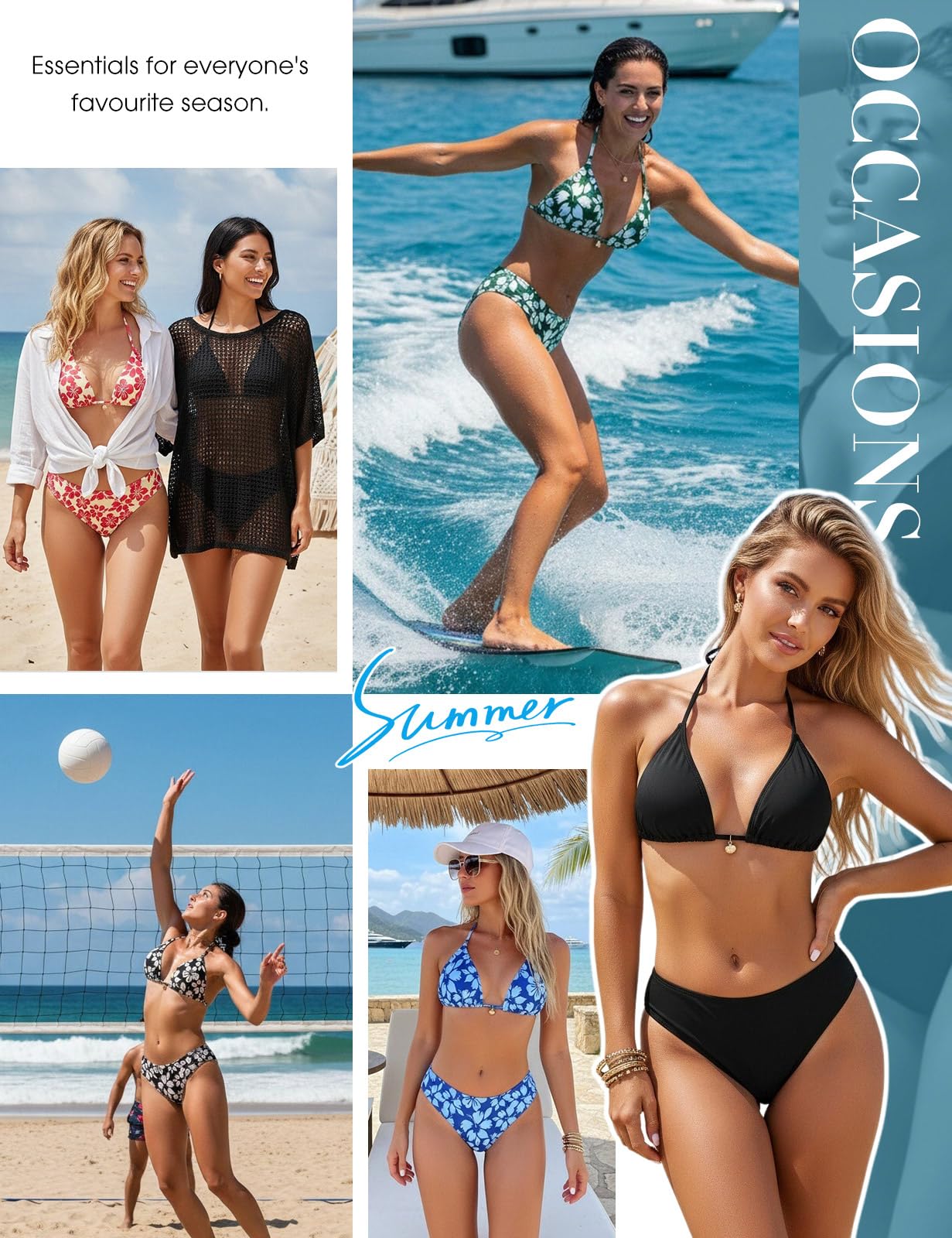 Nadeer Conjunto de Bikini Mujer Brasileño 2 Piezas Halter Triángulo Push Up Relleno Cintura Alta Estampado Floral