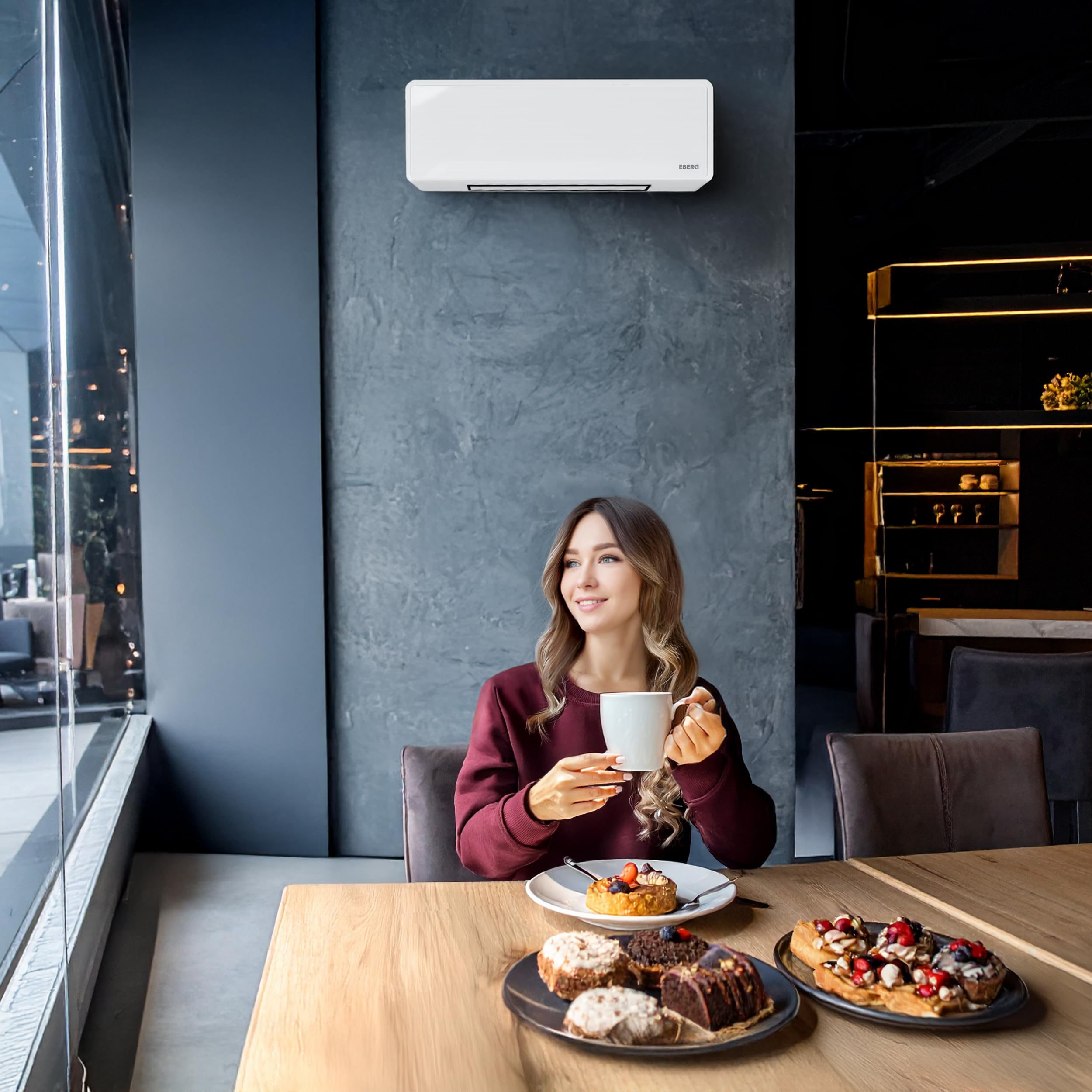EBERG Q4 Kurtyna powietrzna 2 kW, szklany panel, WiFi, pilot, biała
