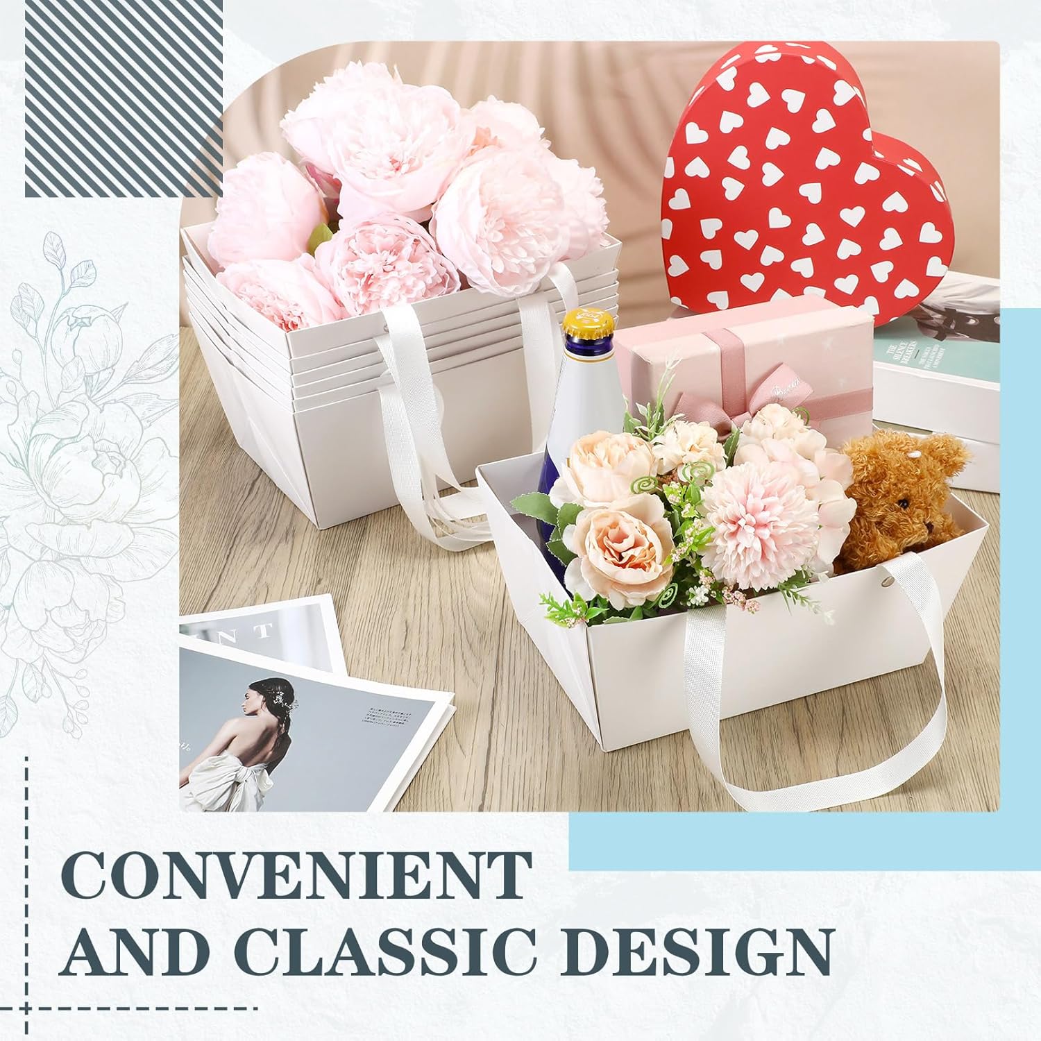 Glenmal 72 Pcs Baskets for Gifts Waterproof Empty Kraft Basket Bulk with Handles 9.8 x 6.5 x 4.3'' Gift Basket Empty to Fill for Wedding Party Christmas Valentines(White)