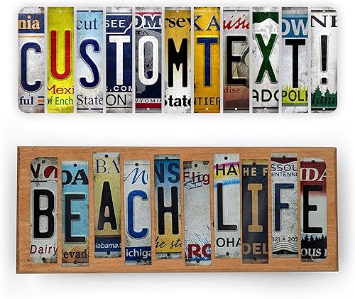 Letrero personalizado para placa de matrícula, réplica de tiras de corte de letras de arte, estilo rústico DIY Custom Word Signage, haz tu propia