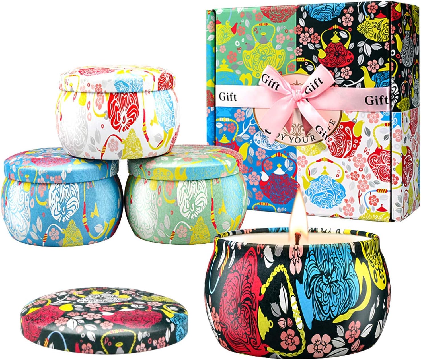 Large Size Scented Candles Gifts Sets for Women,4.4oz Travel Tin Aromatherapy Soy Candle with Gardenia,Jasmine and Lavender Fragrance Gift for Birthday Mother's Day Christmas Bath Yoga