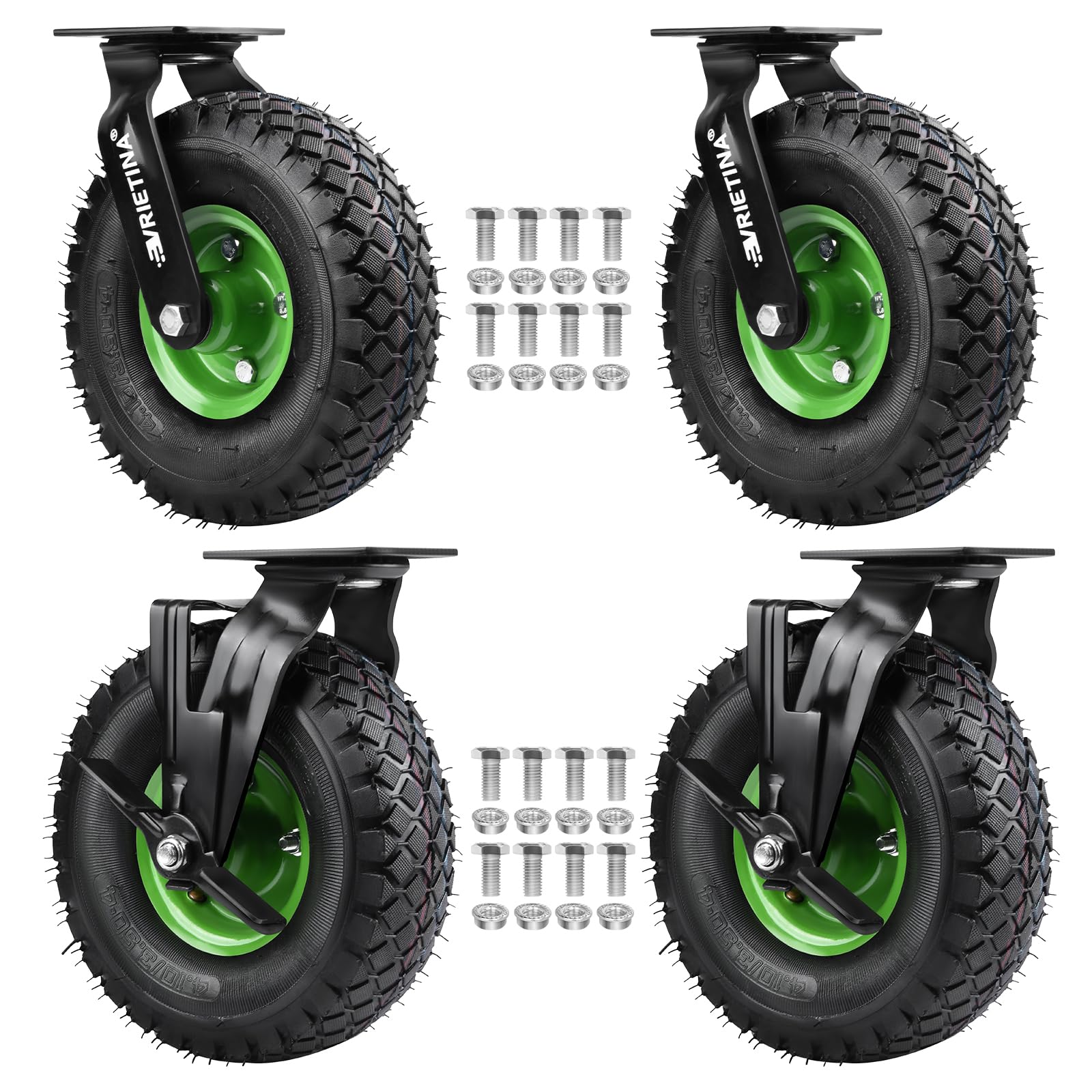 Schwartz Juego de 4 ruedas giratorias 360° con freno 250x90mm rueda de aire silenciosa llanta de acero absorción de impactos carro de transporte