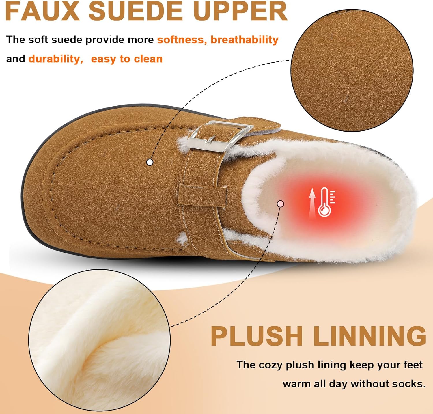 JOINFREE Womens Fuzzy Slippers Cozy Wide Mules Adjustable Diabetic Slippers Warm Memory Foam House Clogs Slipper Indoor Outdoor Potato Shoes for Edema Swollen Feet - Image 4