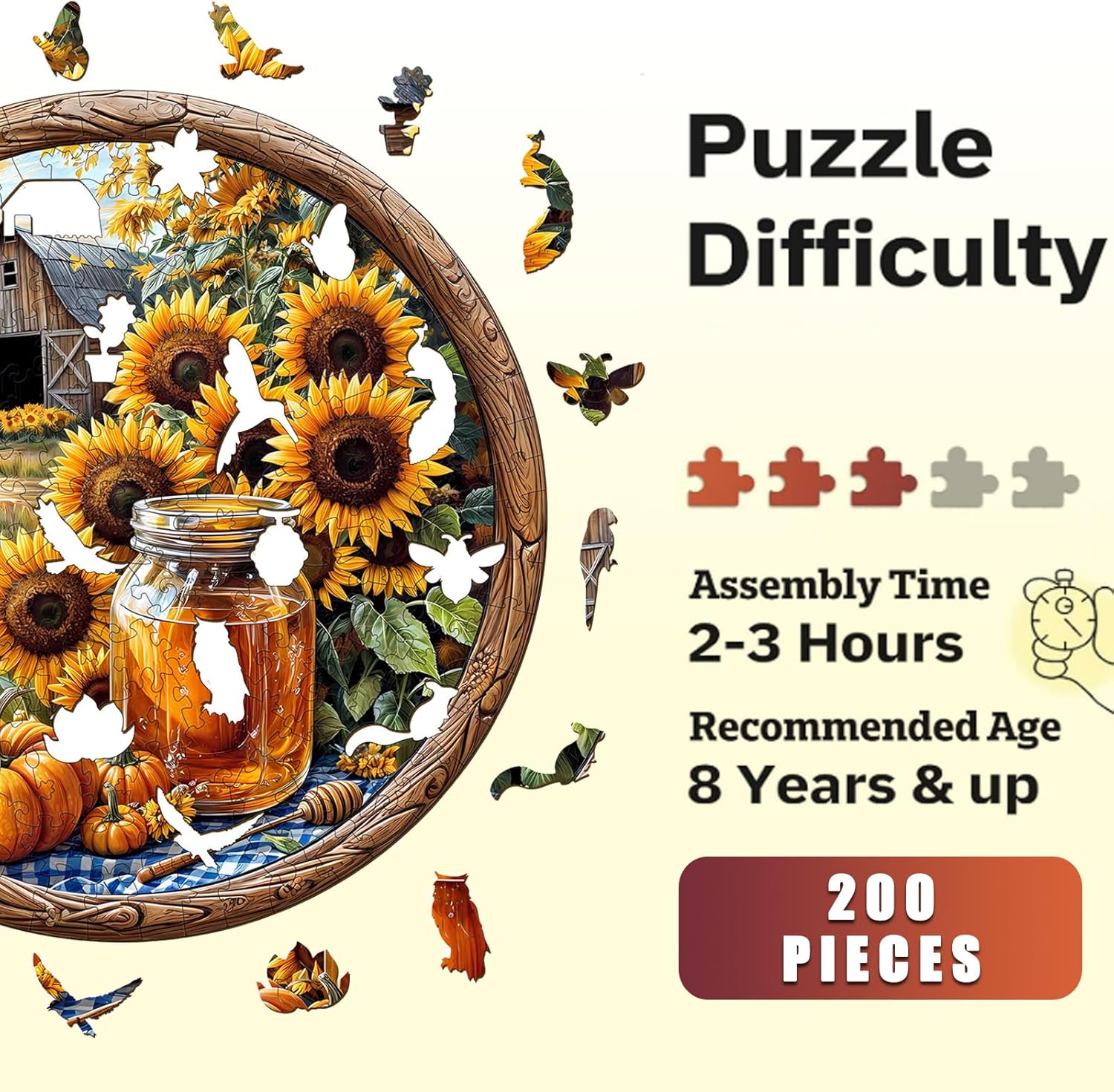 Wooden Puzzle for Adults-Sunflower Wooden Jigsaw Puzzles,Unique Shape Advanced Plant Jigsaw Puzzle for Adults and Kids,Best Gift,Wood Puzzles,Challenge Wooden Jigsaw Puzzle.(L-13.4 * 13.4in-300pcs)