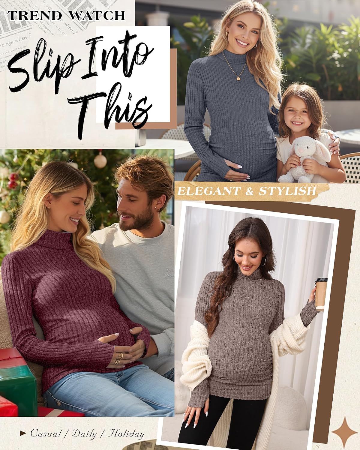 3 Pack Women's Maternity Turtleneck Tops