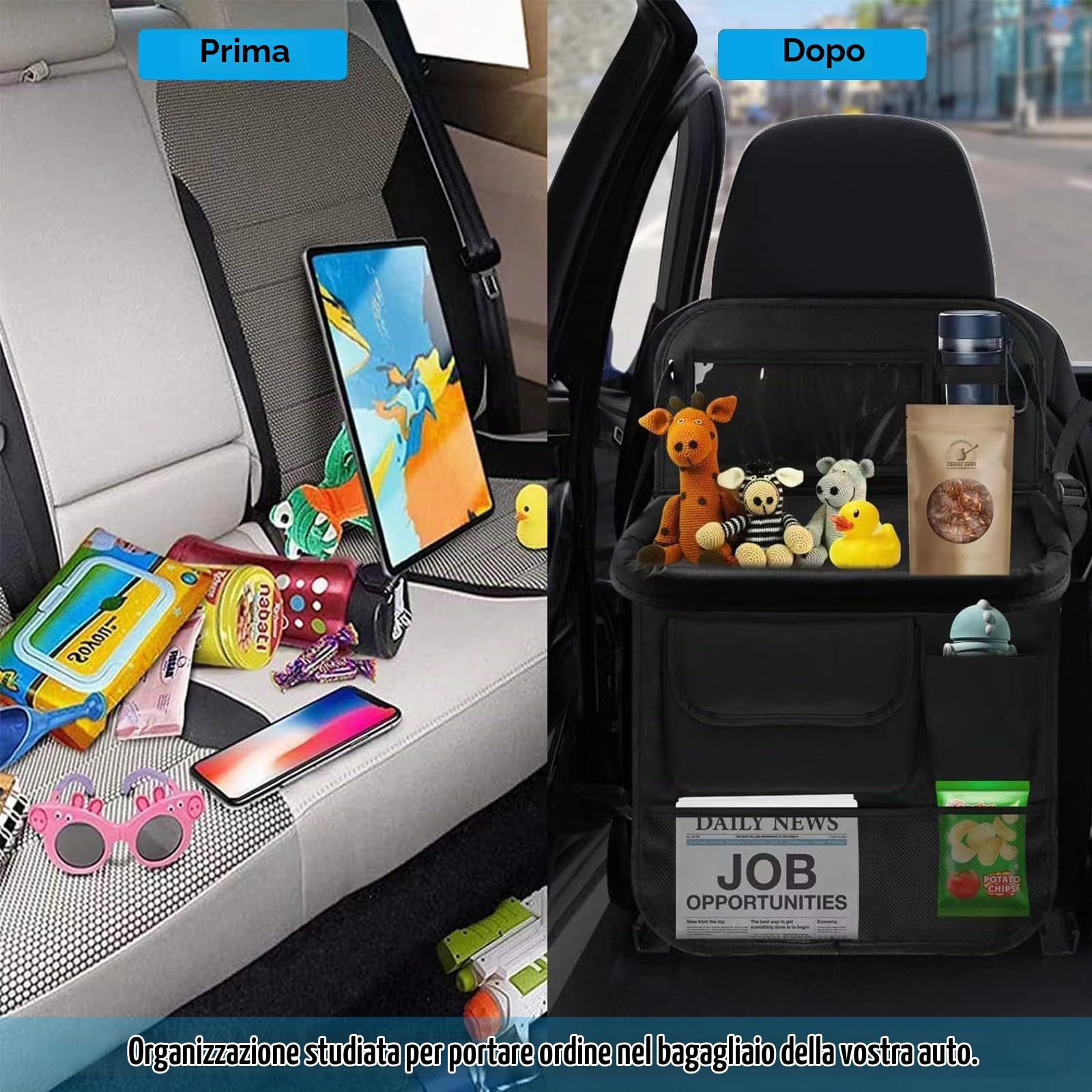 2 Pcs Protezione Sedile Auto Bambini con Tavolino Pieghevole,Proteggi Organizzatore Sedile Posteriore,Impermeabile Organizer per Seggiolino Auto,Universale