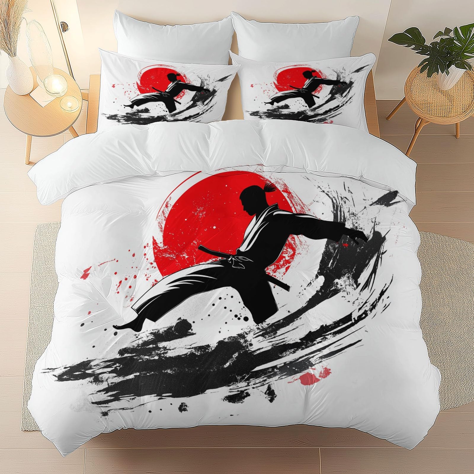 Housse de couette 200x200 microfibre douce lit double motif arts martiaux 3D