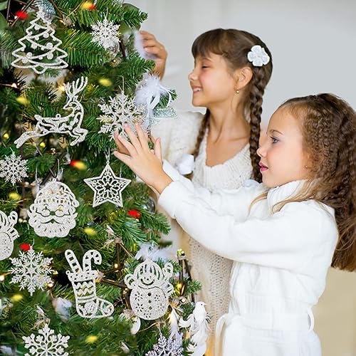 Miniatura 2 de Adornos de copo de nieve para decoración de árbol de Navidad paquete de 42 adornos colgantes de árbol de nieve con purpurina plateada para Navidad
