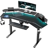 Gaming Desk&comma; Standing Desk w Keyboard Tray&comma; 72" Wing Shaped Music Studio Table with LED Shelves&comma; Gaming Recording Live Stream&comma; Slot Design