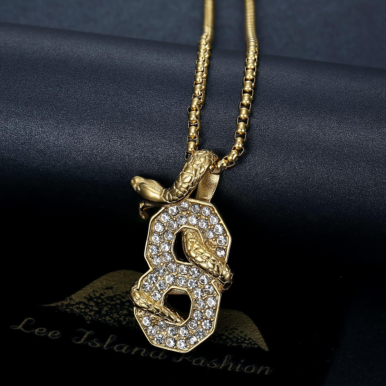 18K Gold Plated Number 8,24 Pendant Basketball Star Memorial Souvenir Punk Rock Stainless Steel Necklace for Men Women, 2pcs 24'' 20'' Layered Chains Gothic Cobra Kai Amulet Snake Jewelry Gift - Image 2