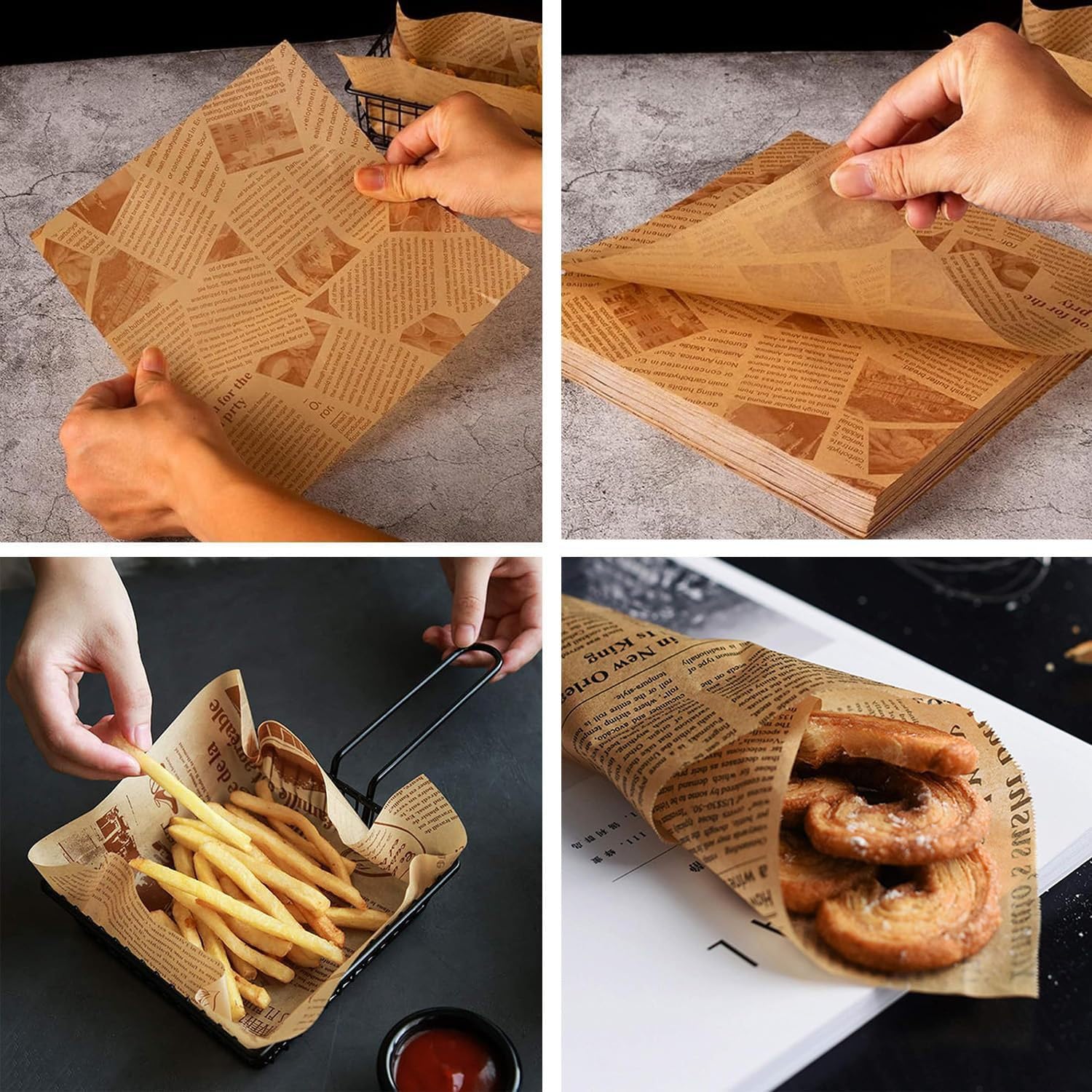 50 fogli di carta oleata da 40 x 60 cm, per avvolgere pane, hamburger, panini, per famiglia, panini, picnic, feste