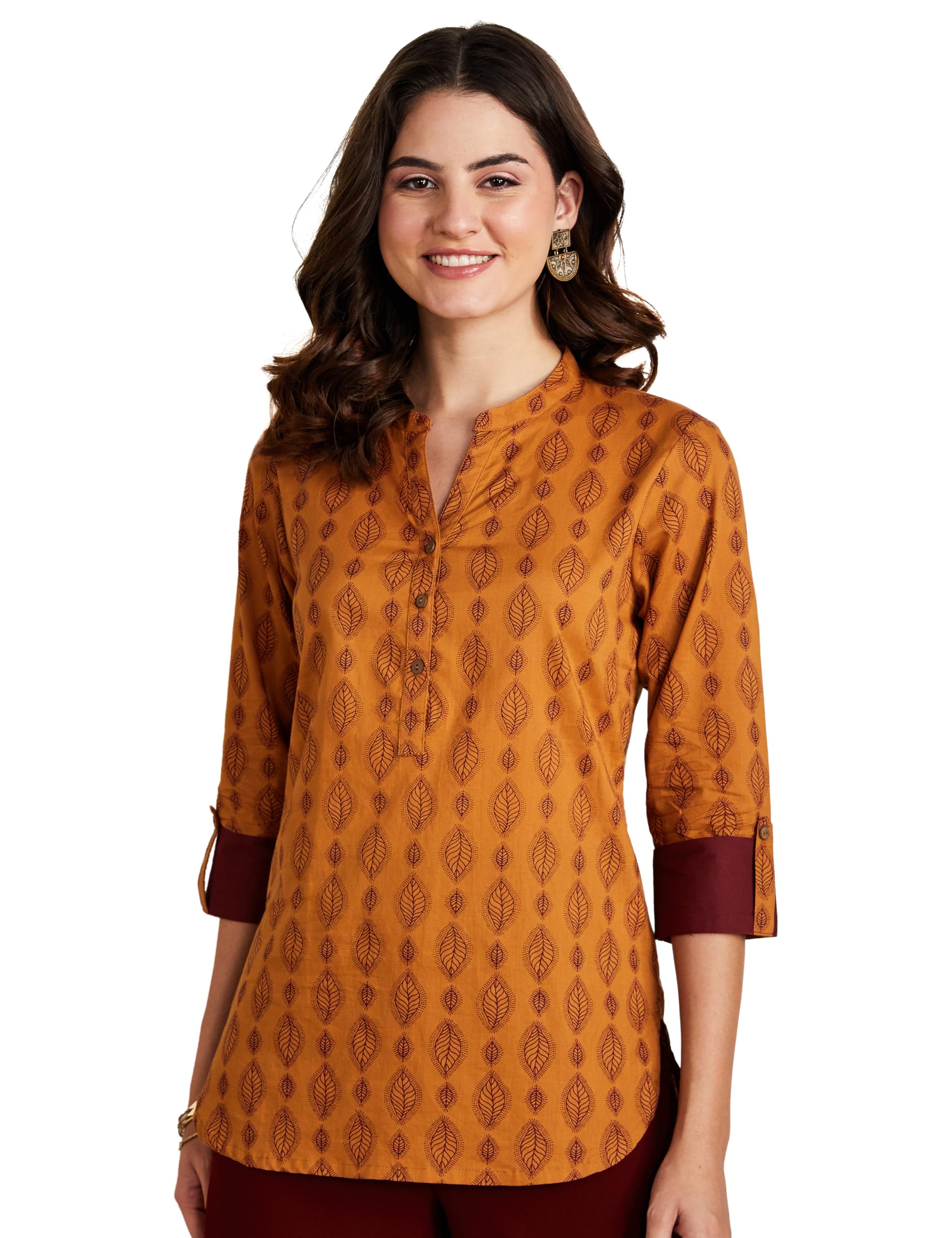 amazon brand - myx Women's Leaf Straight Cotton Short Kurti-picture-30