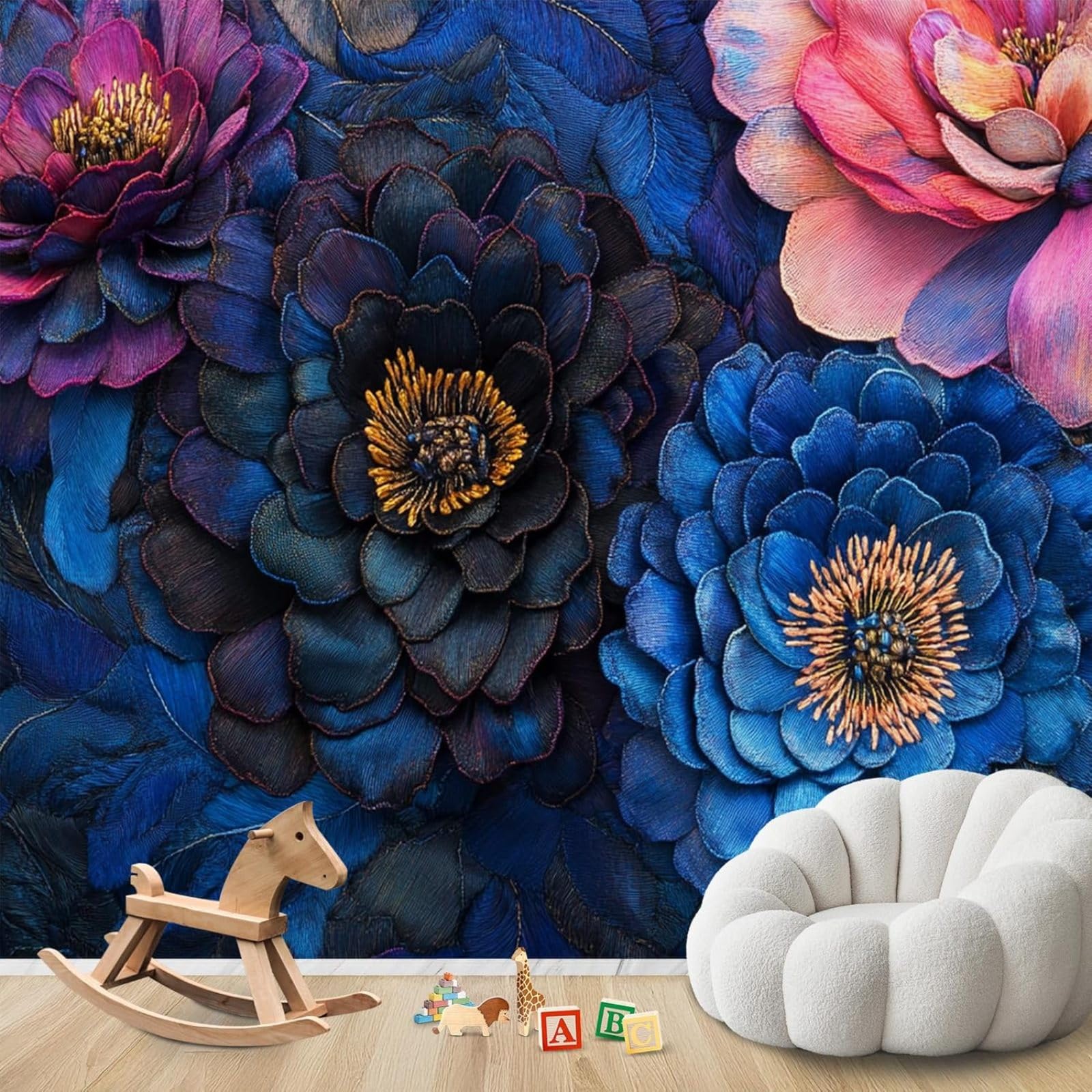 kfjhgbdshhj Photo Wallpaper 3D Flowers Embroidery Look Non-Woven Modern Living Room Bedroom Children's Room Wall Decoration Motif Wallpaper,350cmx256cm Stickers - Frameless Painting - Poster