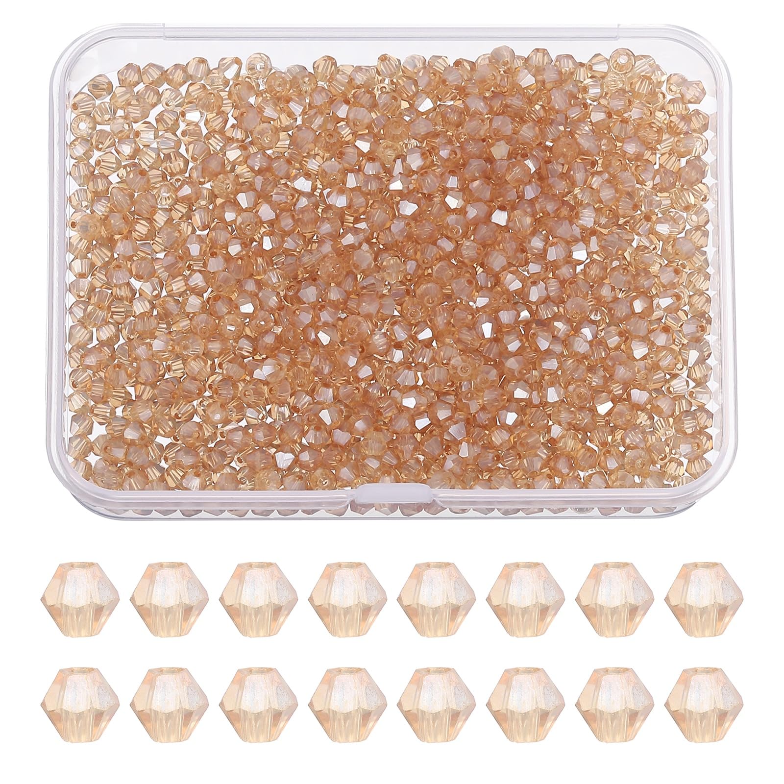 PATIKIL 1000pcs 3mm Bicone Glass Crystal Beads, Amber