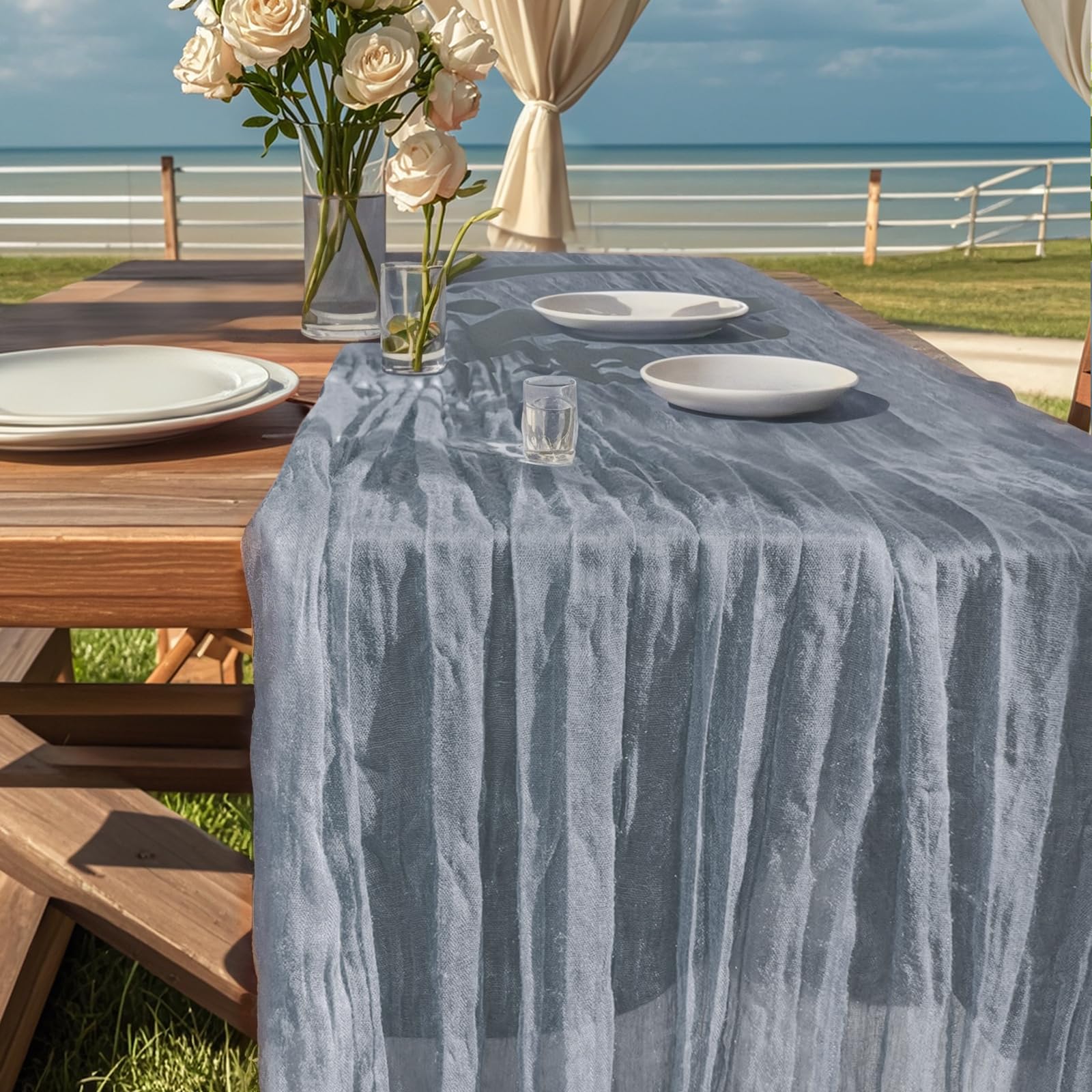 6 Runner Da Tavola In Garza Boho 300x55 Cm – Lavanda, Stile Rustico, Per Matrimoni E Feste, Confezione Multipla - 6