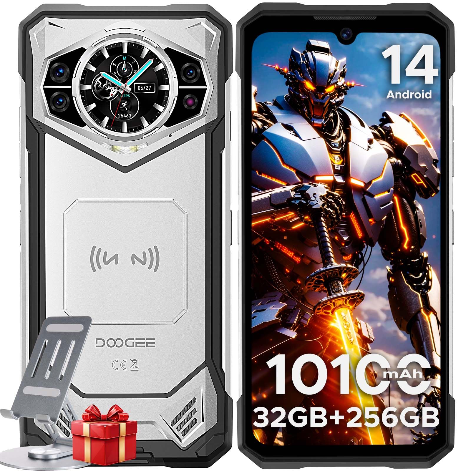 DOOGEE S200 5G Rugged Smartphone 32 GB+256 GB,10100 mAh,1.32" Rear Display, Dimensity 7050 Octa Core,100 MP+20 MP+2 MP,6.72”FHD 120 Hz, Android 14,Fingerprint ID/Face Unlock/NFC/WiFi6/GPS Argento