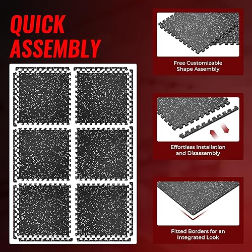 Miniatura 6 de SUPERJARE Alfombrillas de Equipos de Ejercicio con Superficie de Goma de 0.56 pulgadas de Grosor, 6 Piezas, 24 Pies Cuadrados, Alfombrillas de