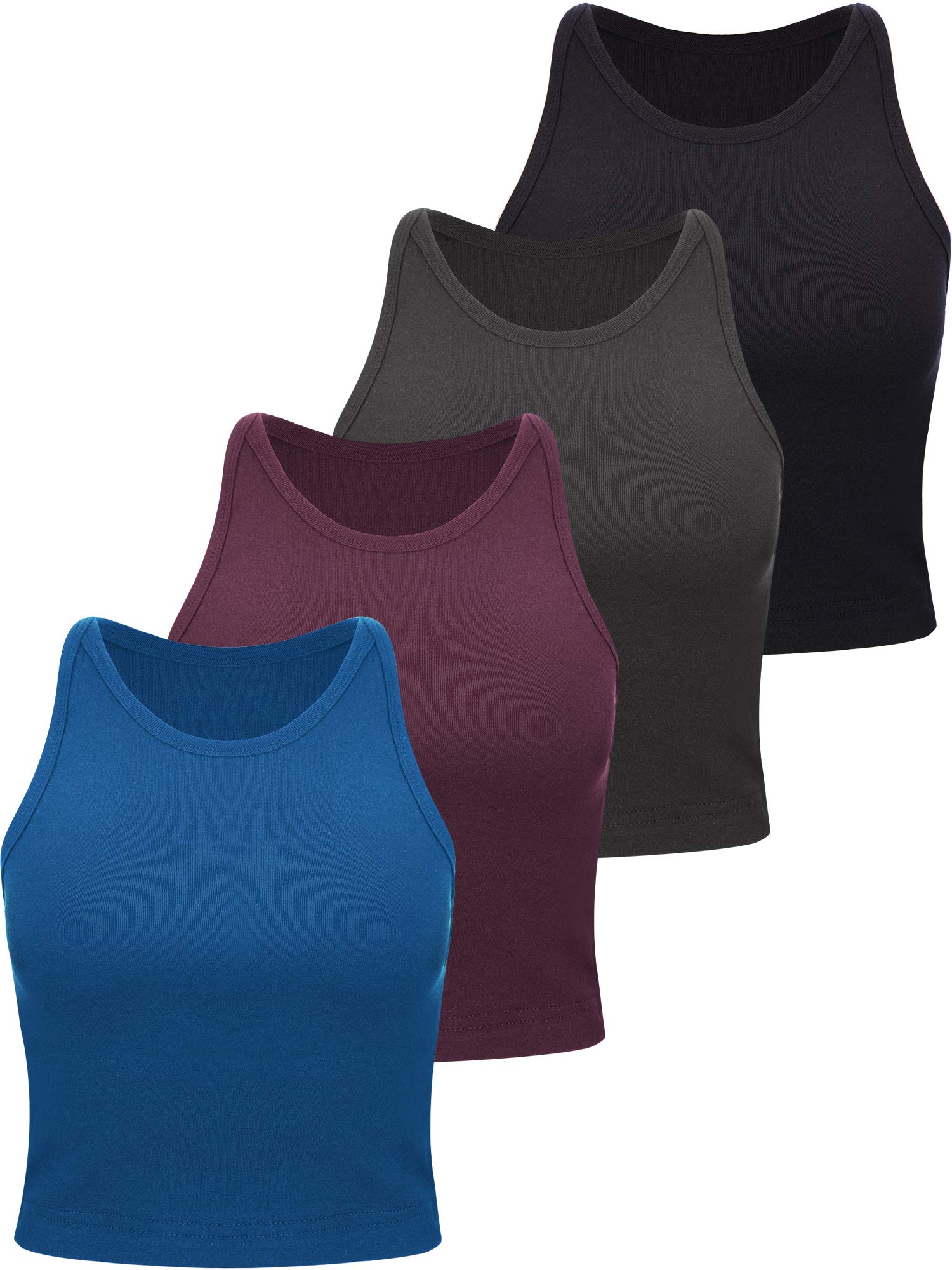 4 Pieces Basic Crop Tank Tops Women Sleeveless Racerback Crop Tops Cotton Sport Crop Tops for Lady Girls Daily Wearing