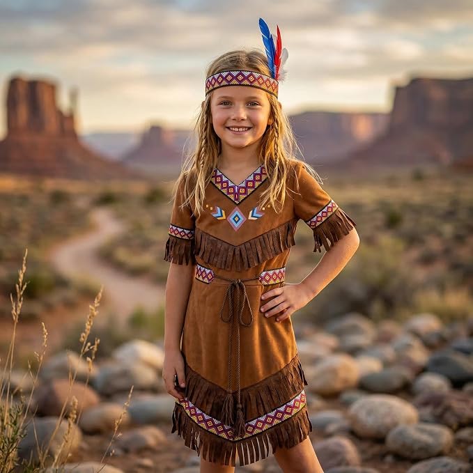 Disfraz Nativo Americano para Niñas 8-9 Años miniatura 3