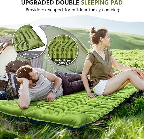 Miniatura 6 de Almohadilla de dormir doble para campamento, autoinflable de 4 pulgadas, extra gruesa, para 2 personas con almohada, bomba de pie incorporada,