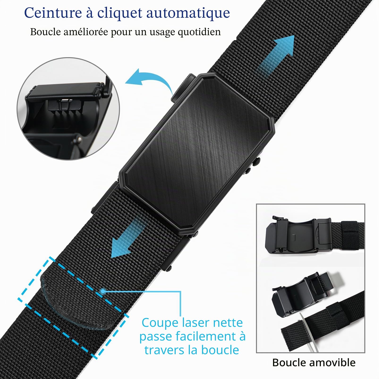 LionVII Ceinture élastique à cliquet avec boucle automatique, ceinture de travail pour homme pour tour de taille de 75 à 125 cm